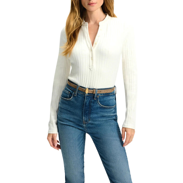 Jocelyn Long Sleeve Ribbed Knit Henley Top image number null