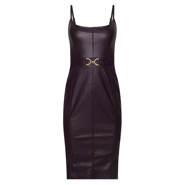 Halia Buckle Sleeveless Vegan Leather Midi Dress image number null