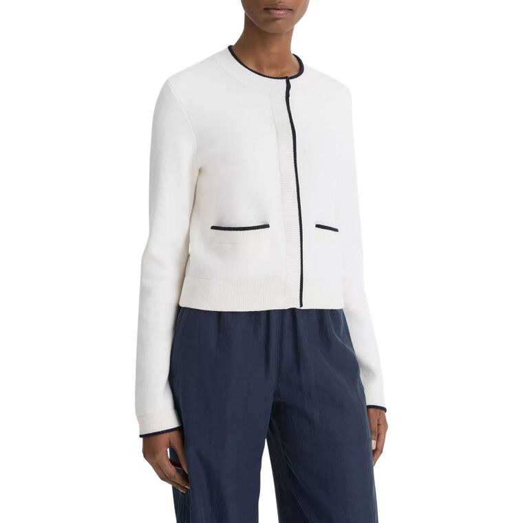 Contrast Tipped Wool-Blend Snap Button Cardigan image number null