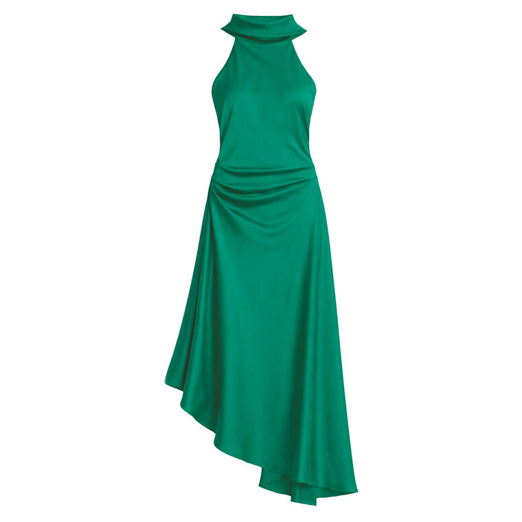 Monica Sleeveless Halterneck Satin Midi Dress image number null