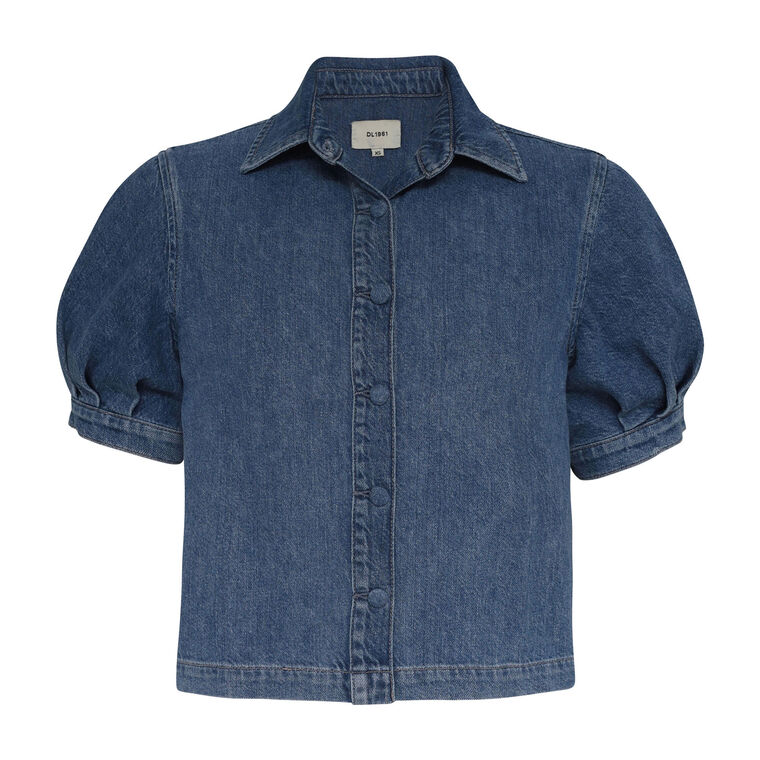 Montauk Puff Sleeve Denim Button-Down Shirt image number null