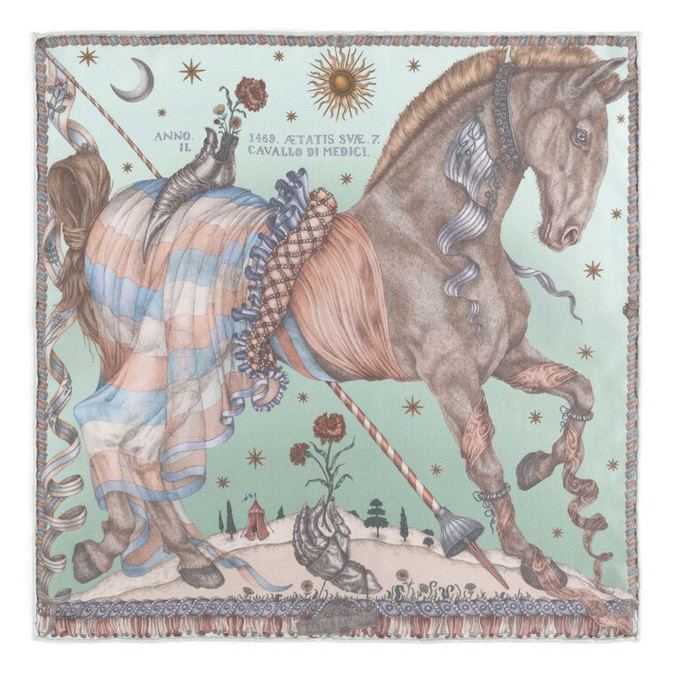 The Celestial Steed Silk Twill Small Square Scarf image number null