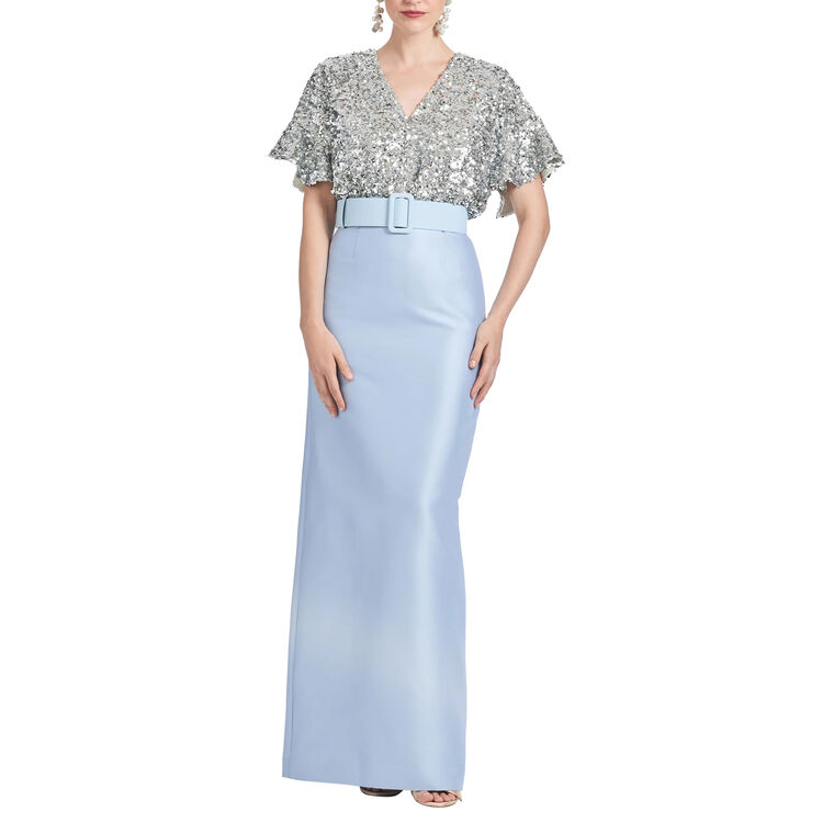 Marlene Sequined Top Column Gown With Belt image number null