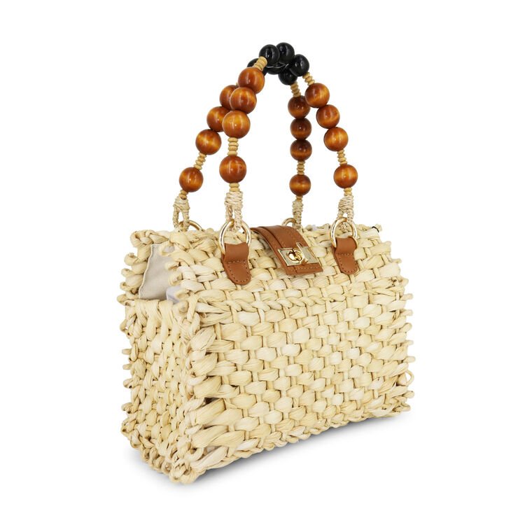 Jamille Woven Straw Bag With Wood Beads image number null