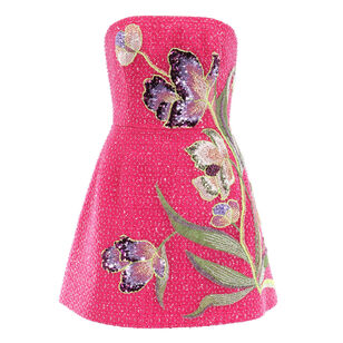 Frida Strapless Beaded Floral Applique Mini Dress