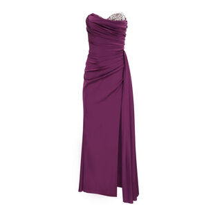 Strapless Embellished Sweetheart Neckline Satin Gown