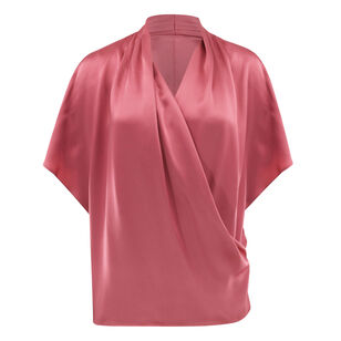 Satin Short Sleeve Wrap Top
