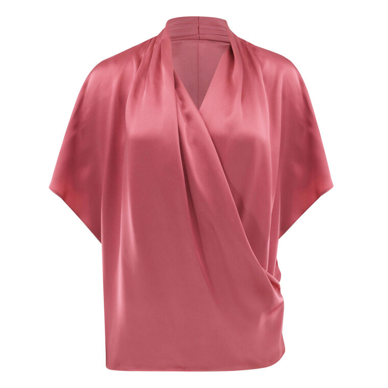 Satin Short Sleeve Wrap Top image number null