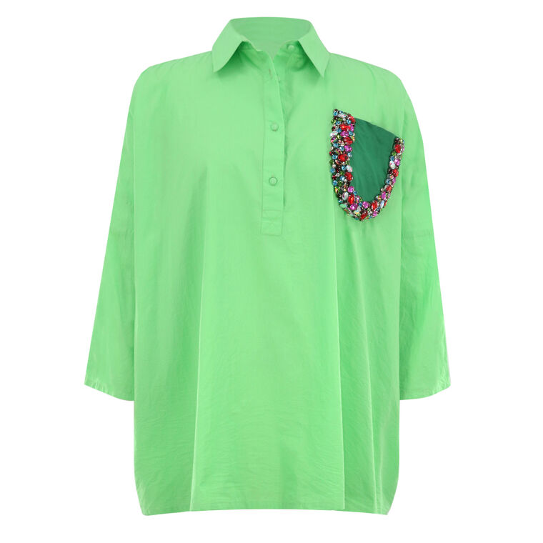 Jeweled Cotton Long Sleeve Boyfriend Shirt image number null