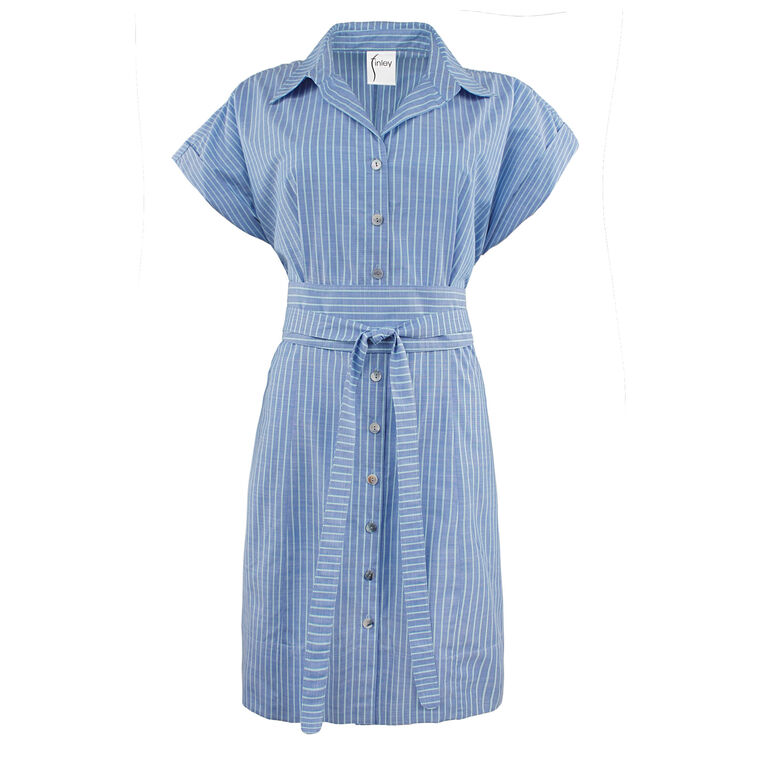Marlow Striped Cotton Chambray Mini Shirtdress image number null