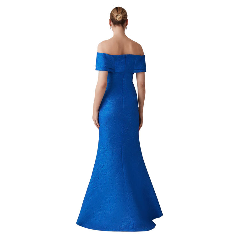 Metallic Jacquard Off The Shoulder Portrait Gown image number null