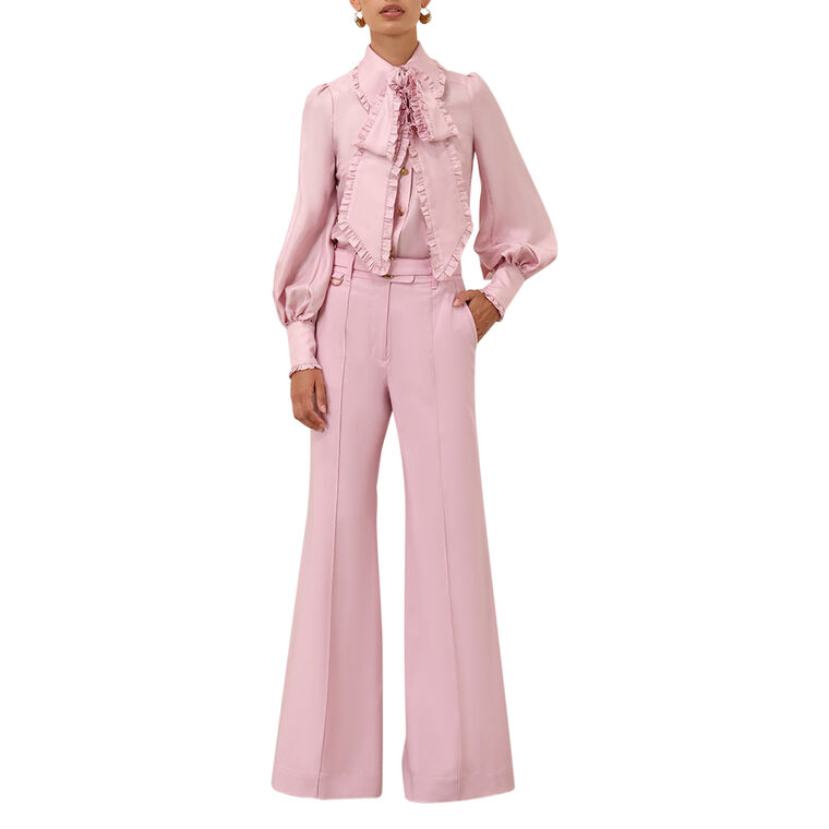 Twill Bow Long Sleeve Silk Shirt image number null