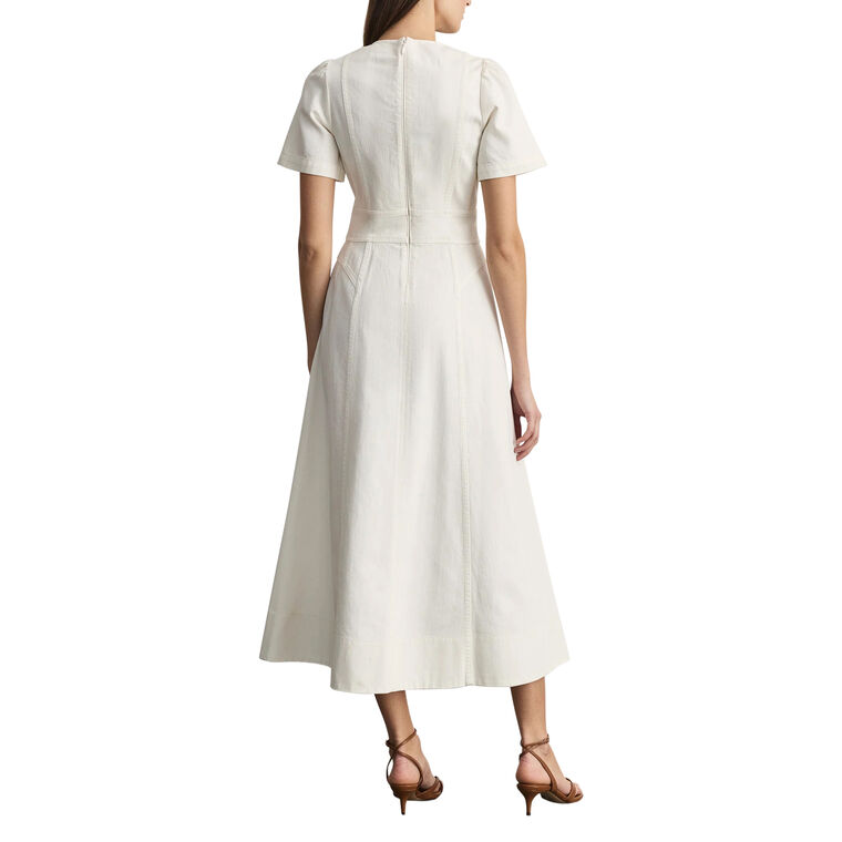 Renzo Short Sleeve V-Neck Denim Midi Dress image number null