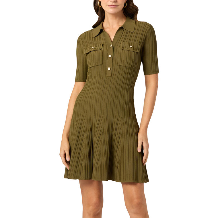 Antonia Short Sleeve Ribbed Knit Collared Mini Dress image number null