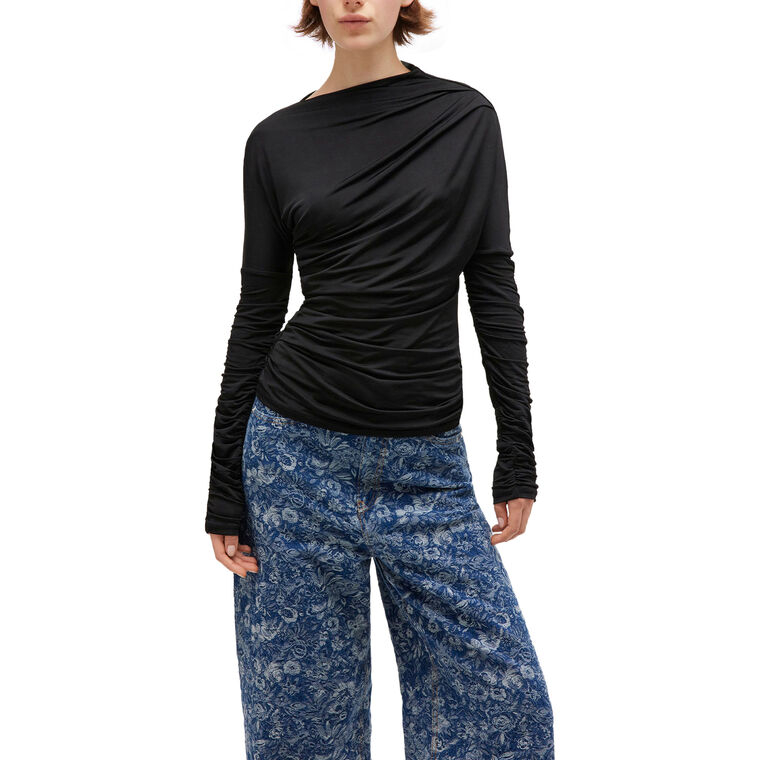 Shiny Jersey Long Sleeve Ruched Top image number null