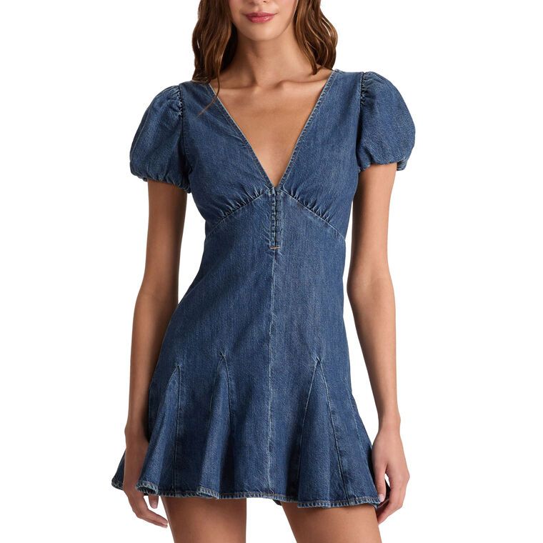 Fara Puff Sleeve Denim Mini Dress image number null