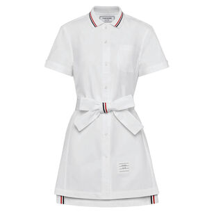 Short Sleeve Bow Detail Poplin Mini Shirtdress