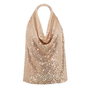 Alice Beaded Sequin Cowl Neck Halter Top