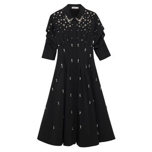 Jazz Embellished Pintuck A-Line Midi Dress