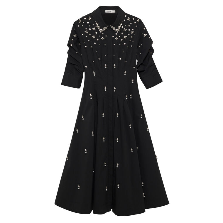 Jazz Embellished Pintuck A-Line Midi Dress image number null