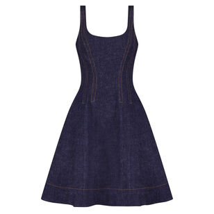 Sleeveless Stretch Denim Seamed Mini Dress