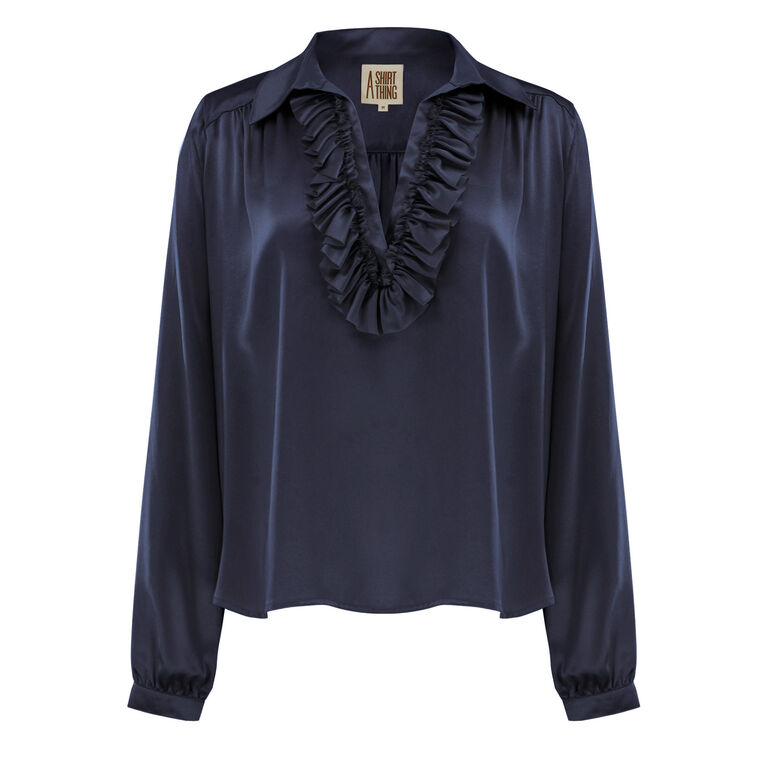 Celine Long Sleeve Silk Ruffle Shirt image number null