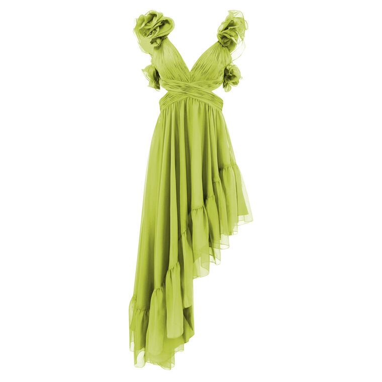 Ruffle Tiered Cut-Out Chiffon High Low Gown image number null