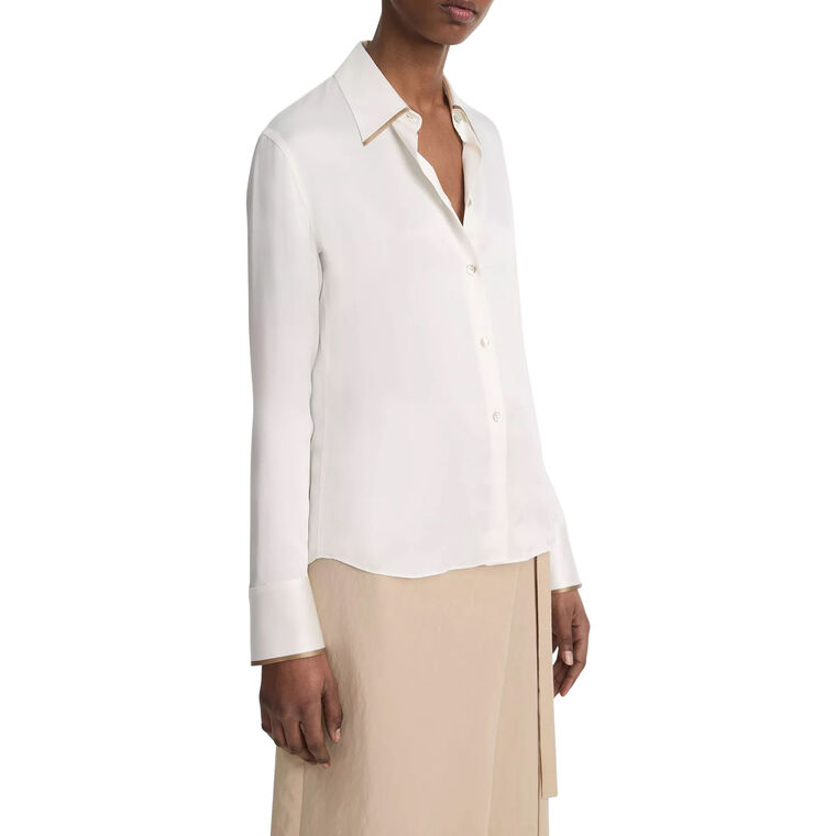Silk Tipped Slim Long-Sleeve Blouse image number null