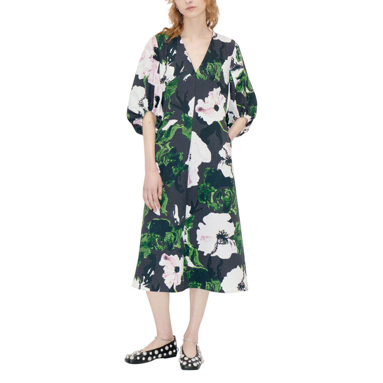 Volume Sleeves Midi Dress image number null