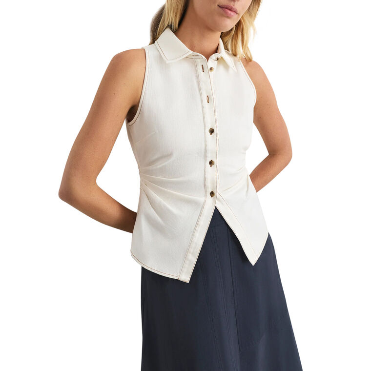 Hanelle Sleeveless Denim Button-Up Top image number null