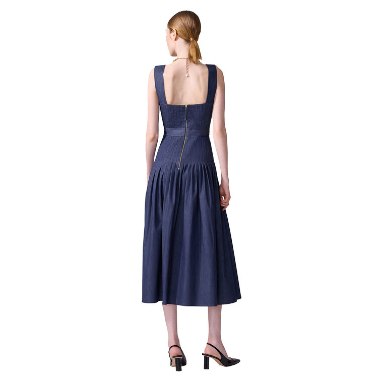 Pleated Denim Midi Dress image number null