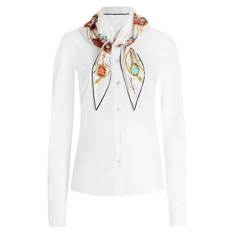 Long Sleeve Button Down Blouse With Silk Scarf image number null