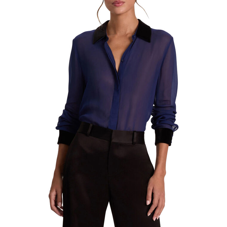 Willa Combo Placket Long Sleeve Sheer Blouse image number null