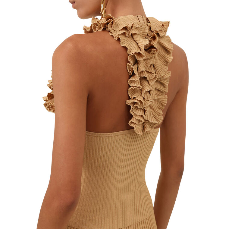 Luna Metallic Knit Ruffle Tank image number null