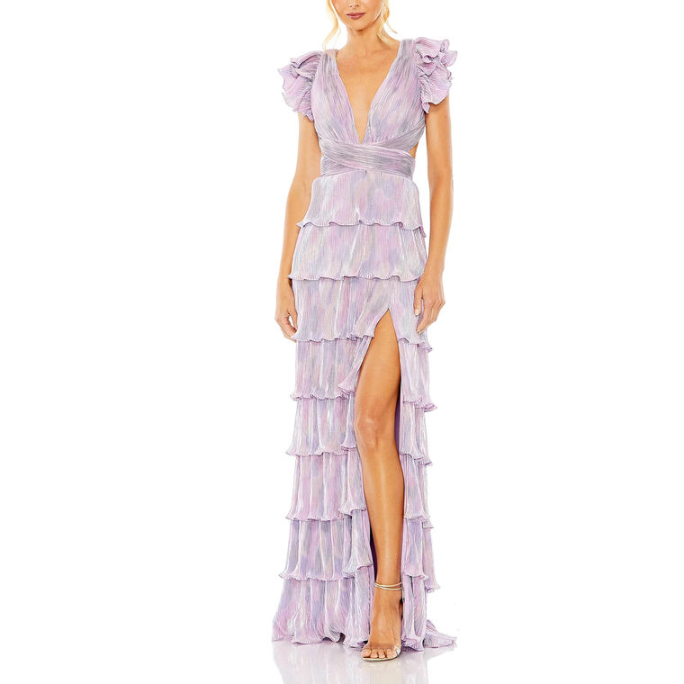 Ruffle Tiered Criss Cross Lace Up Gown image number null