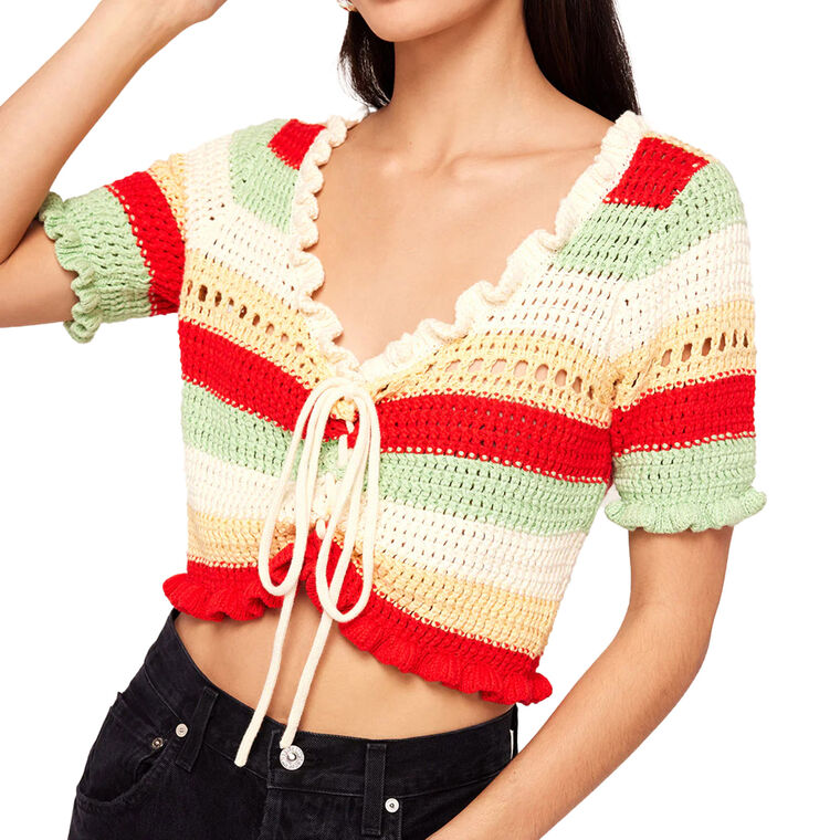Ally Mixed Stripe Crochet Knit Top image number null