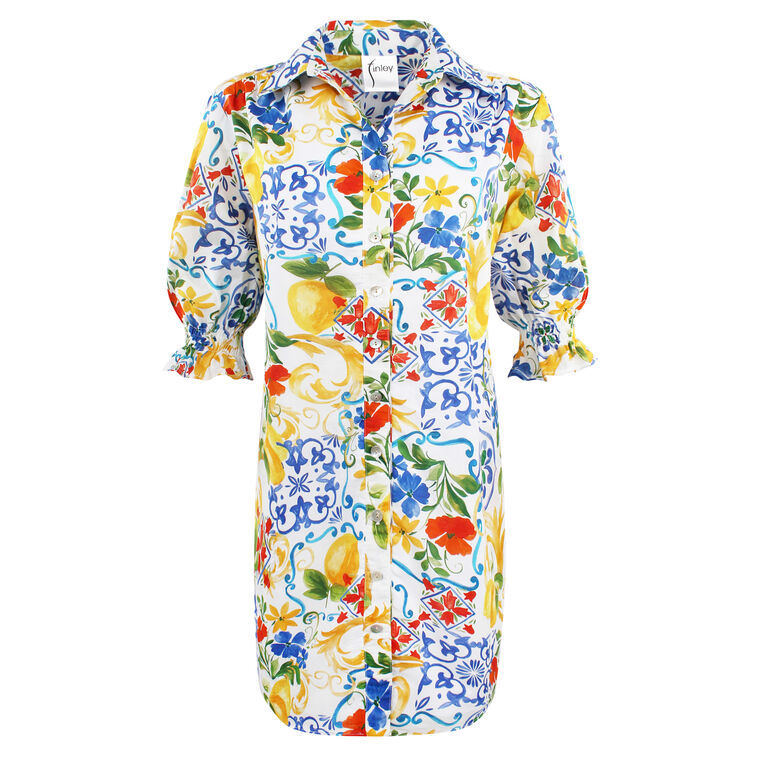 Miller Limoncello Print Puff-Sleeve Shirtdress image number null