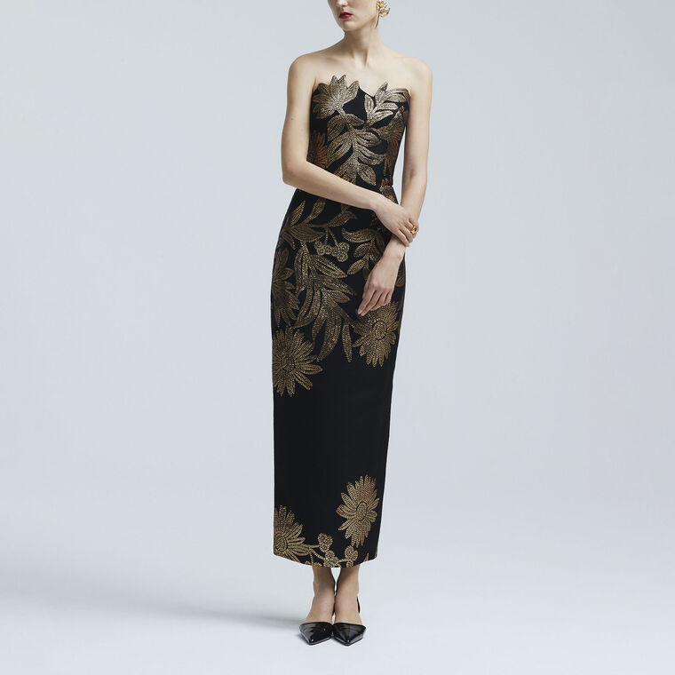 Jacquard Strapless Column Maxi Dress image number null
