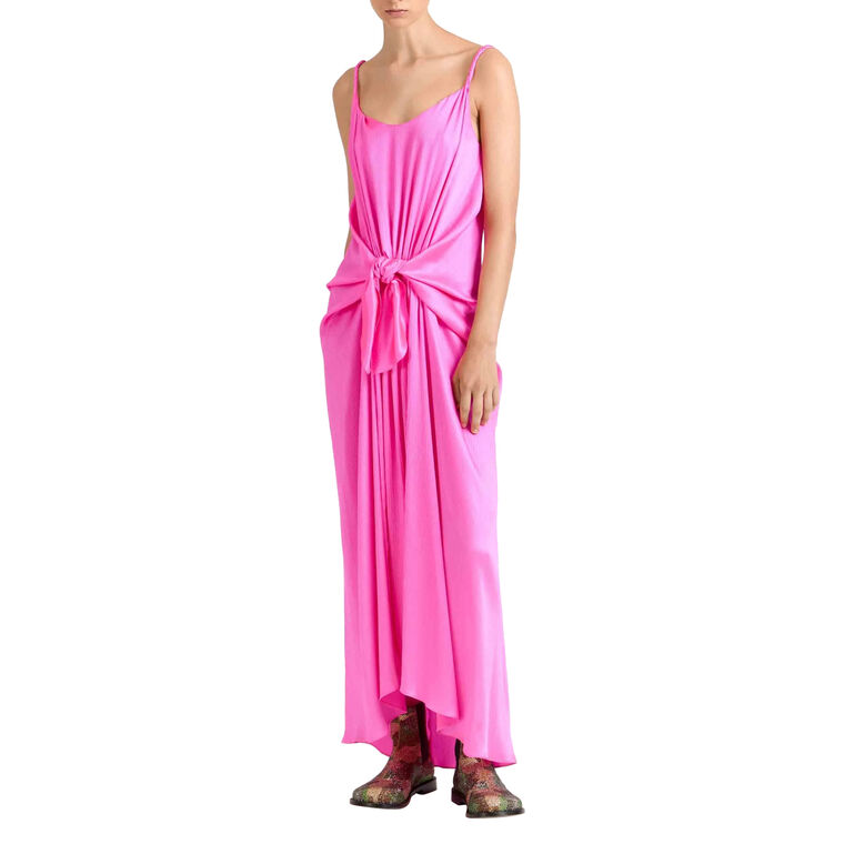 Sleeveless Waist Knot Silk Maxi Dress image number null