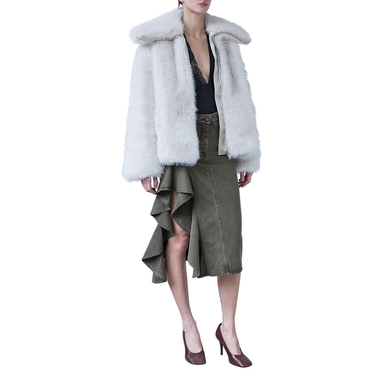 Ruffle Detail Denim Midi Skirt image number null