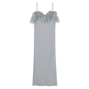 Odette Feather Trimmed Midi Slip Dress