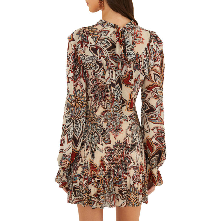 Tapestry Flowers Long Sleeve Mini Dress image number null