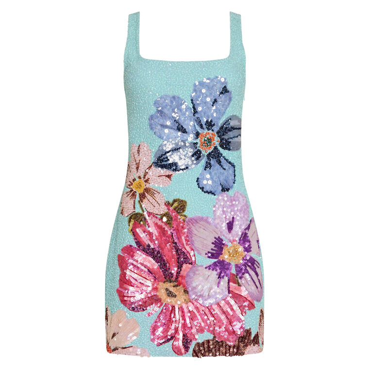 Augustine Sleeveless Squareneck Floral Sequin Mini Dress image number null