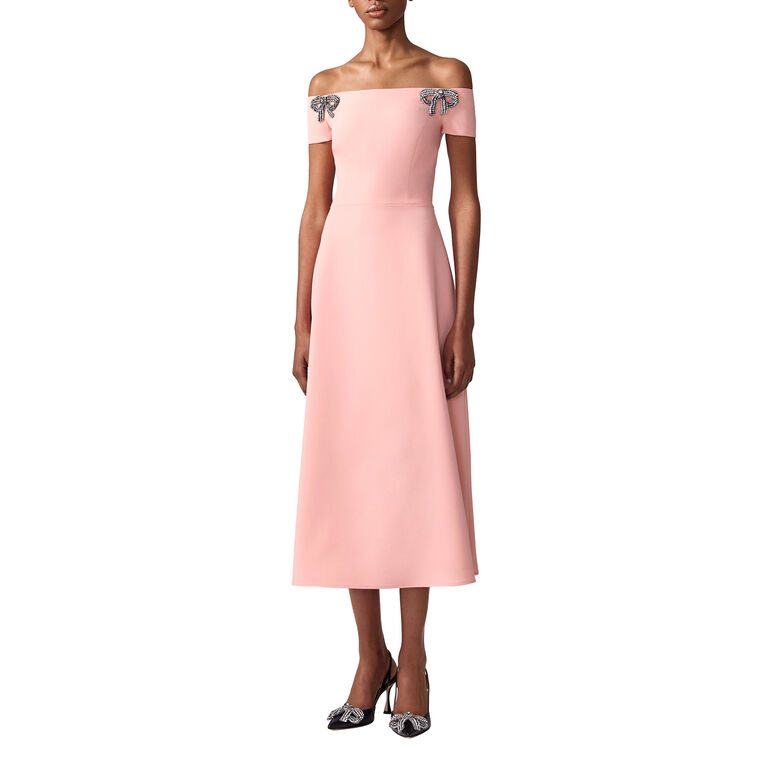 Bow-Embroidered Off Shoulder A-Line Midi Dress image number null