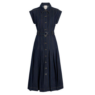 Karter Short Sleeve Belted Denim Midi Dress
