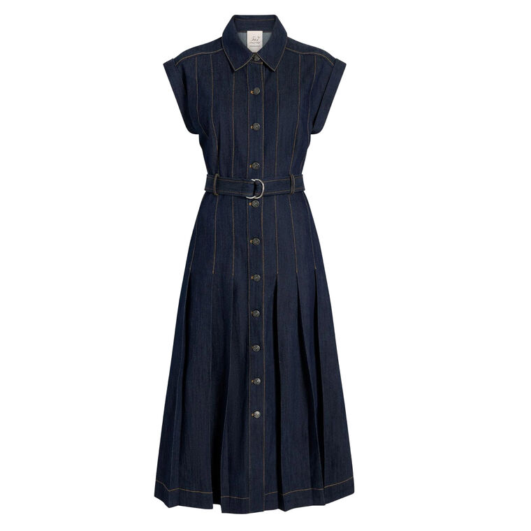 Karter Short Sleeve Belted Denim Midi Dress image number null