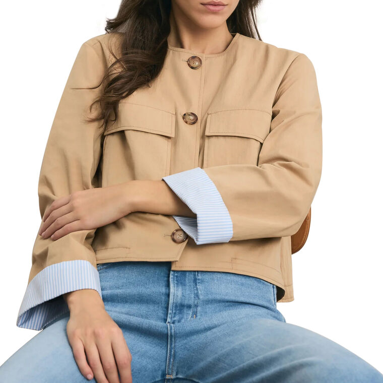 Gala Cropped Collarless Utility Jacket image number null