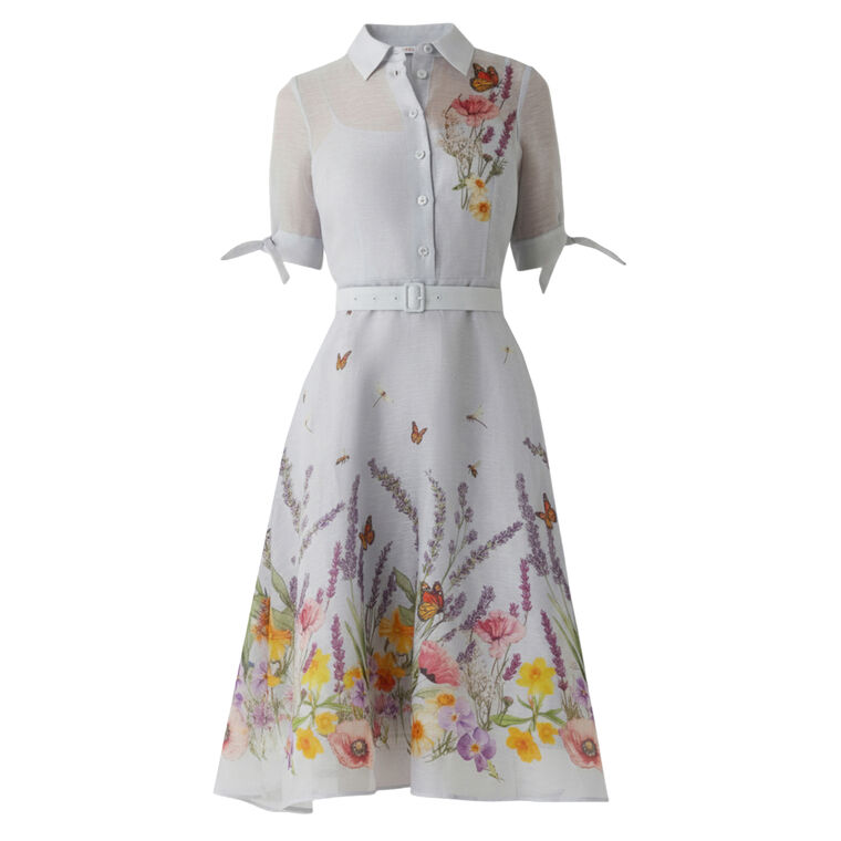 Silk Linen Short Sleeve Border Print Dress image number null