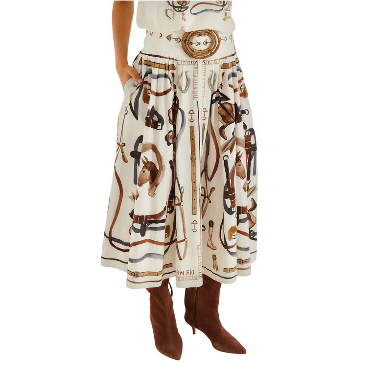 Equestrian Scarf Belted Midi Skirt image number null