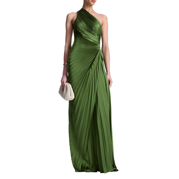 Lara Satin Pleated One-Shoulder Gown image number null
